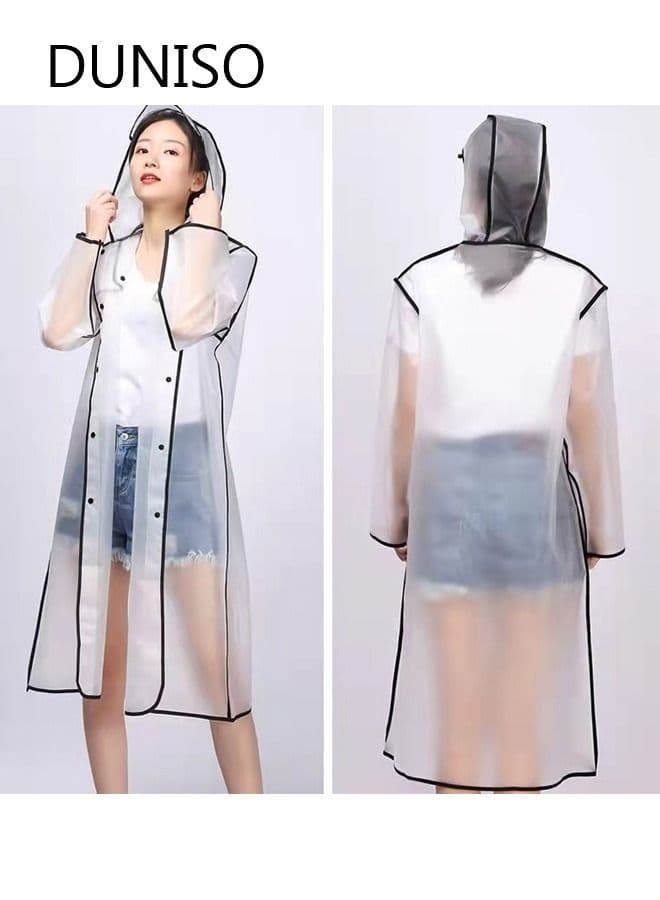 Raincoat Portable EVA Rain Coats Reusable Rain Poncho with Hood and Sleeves For Men and Women