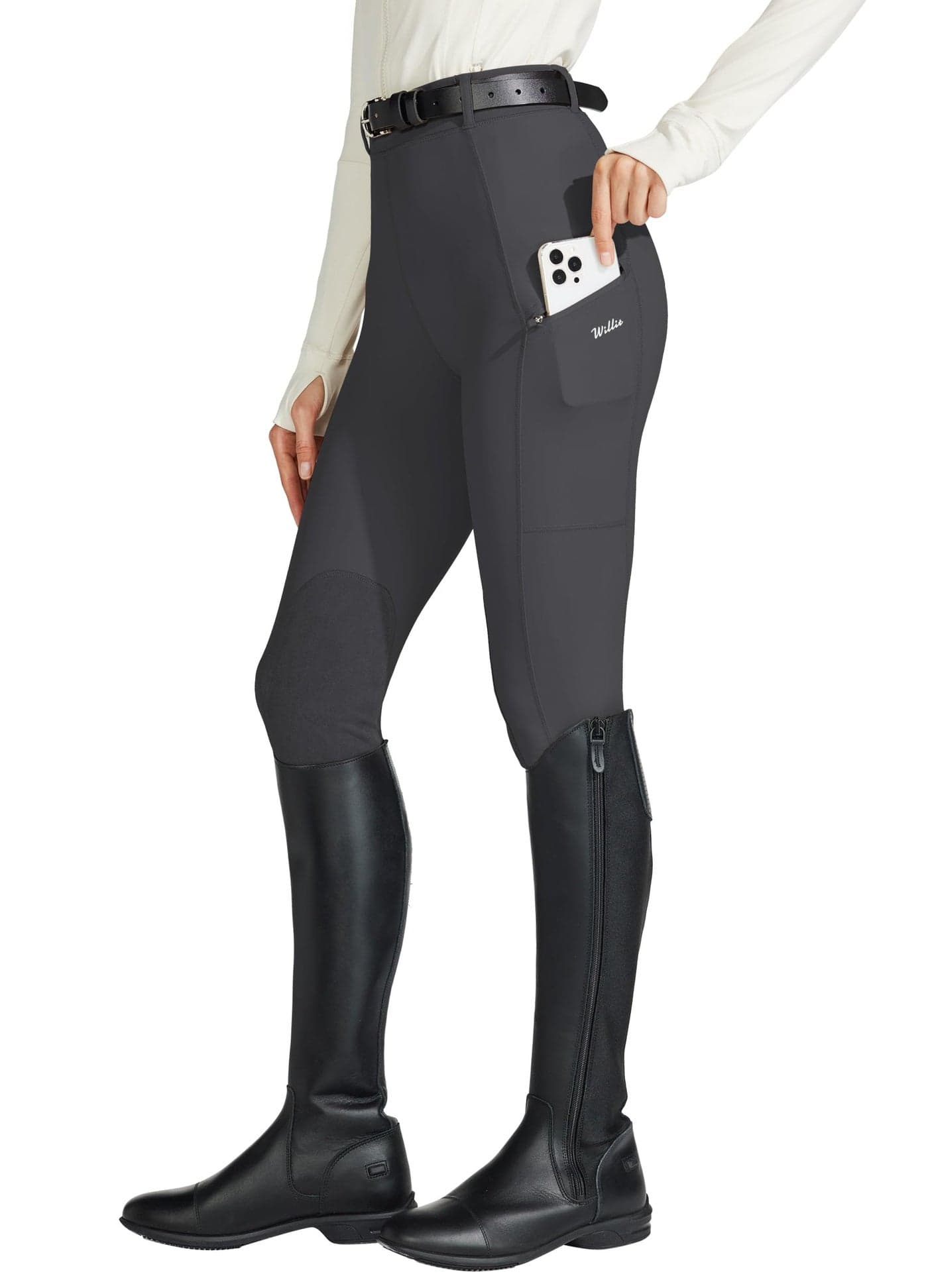 Willit Women's Horse Riding Pants Knee-Patch Equestrian Breeches Horseback Schooling Tights Zipper Pockets Gray M