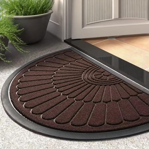 ishro home Premium Semi-Circle Door Mats for Home, Premium Rubber Doormat, Anti Skid Mat for Bathroom Floor, Waterproof Non Slip Mat for Bathroom (Brown - 75x45 cm)