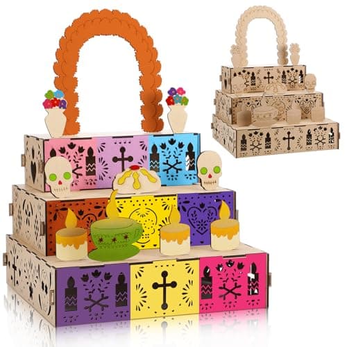 Kathfly Dia De Los Muertos Decoration Dia De Los Muertos Ofrenda Altar Kit Wooden Day of the Dead Shadow Remembrance Picture Frame for Day of the Dead Home Kitchen Room Decoration