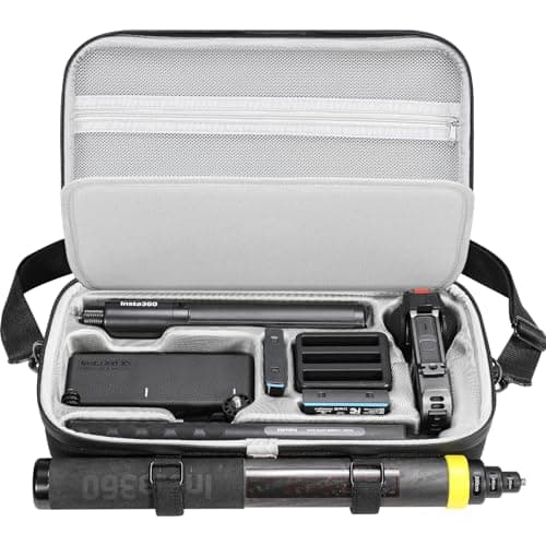 AMAZEAR Carrying Case for Insta360 X5 X4 Air Accessories, Portable Insta 360 X5 Action Camera Waterproof Travel Bag with Shoulder Strap, Compatible with Insta360 X4 Air, 3M 9.8ft Selfie Stick, Black