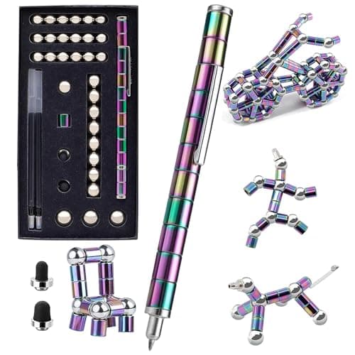 Jopstacext Fidget Pen Cool Decompression Magnetic Metal Desk Toys Multifunctional Deformable Writing Pen Basket Stuffers Gadgets Gift for Kids Adults BigColor