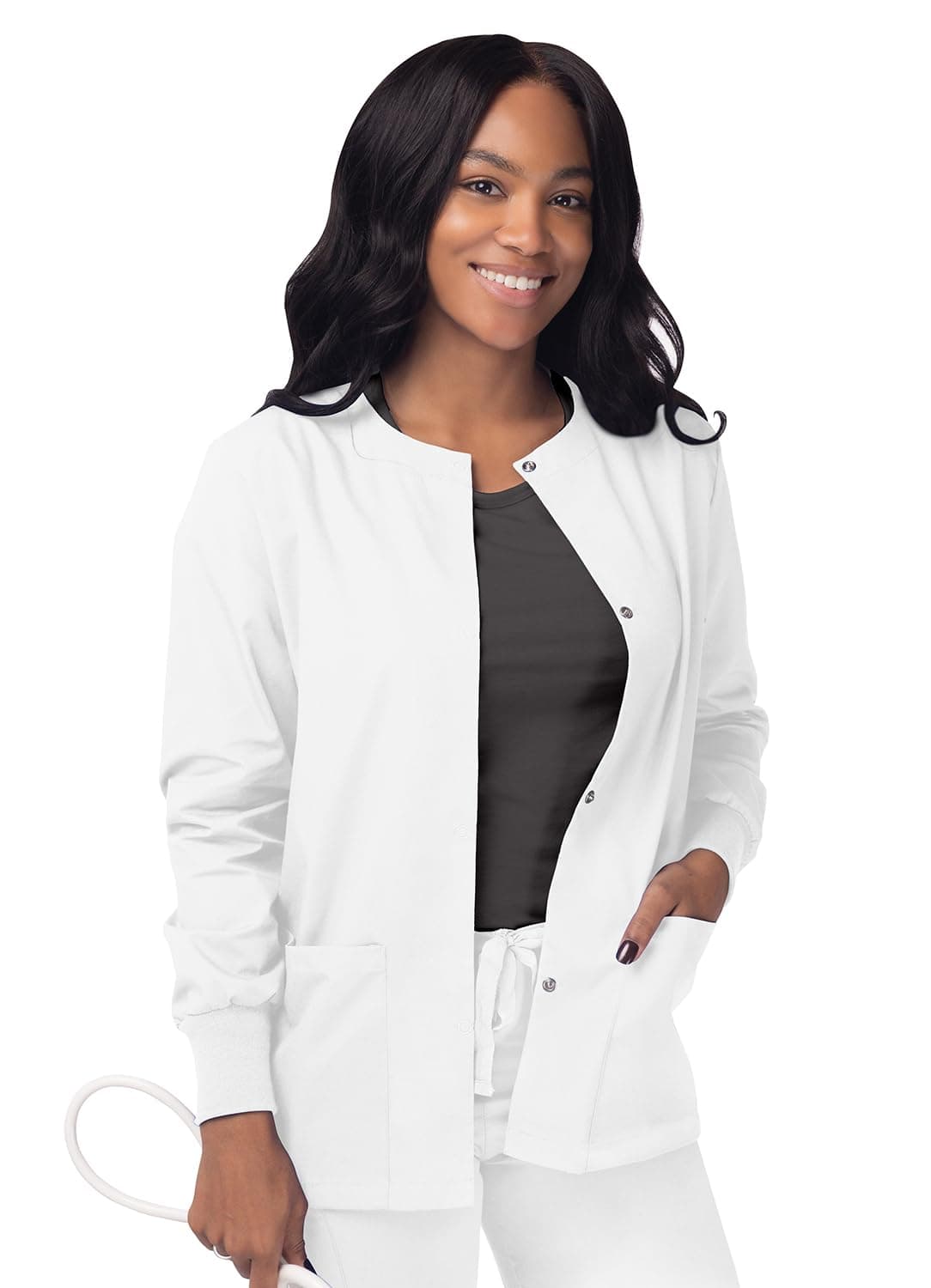 Sivvan Scrubs for Women - Front Snap Warm - Up Jacket - S8306 - White - 2X