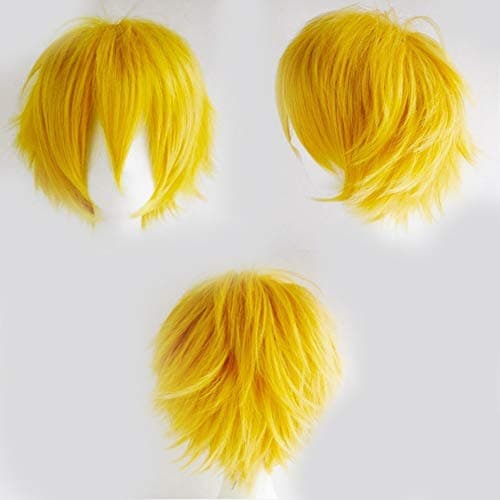 Snoilite Unisex Cosplay Yellow Wig Short Fluffy Straight Hair Wig Women Mens Cartoon Anime Con Party Halloween Costume Dress Full Wigs Yellow