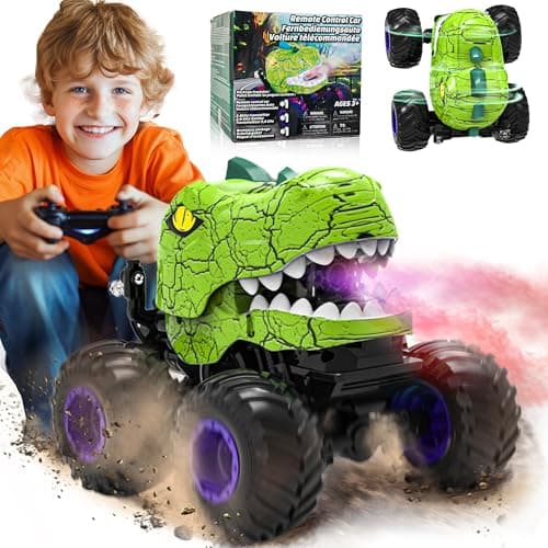 BEZGAR Monster Truck Toys Remote Control Monster Truck with Spray Light Music Dinosaur Toys for Kids 120 Scale RC Truck with 360 Spins and Drifting Remote Control Car for Boys 47 Green