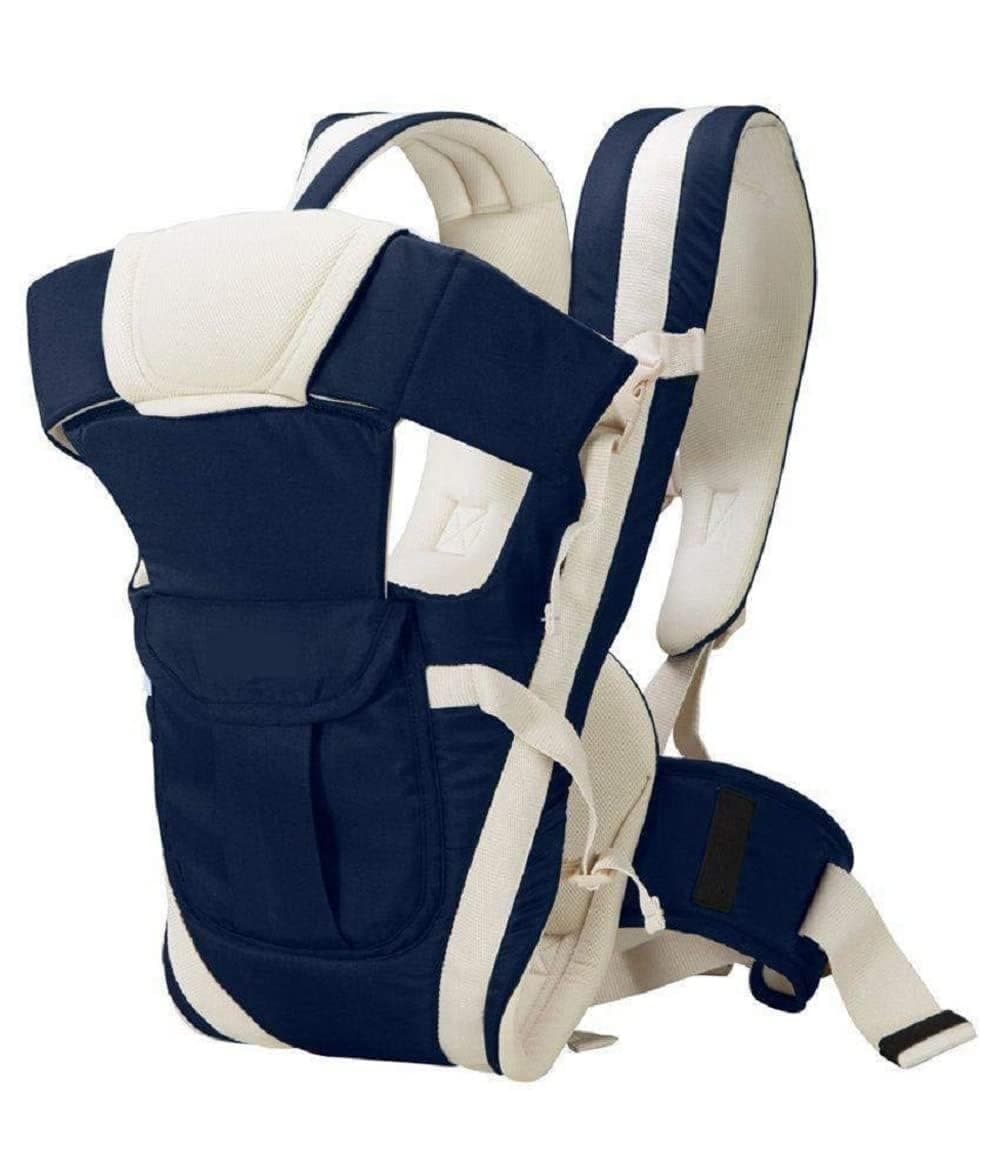 LittleBoo New Born Baby Carrier Bag 4-in-1 Adjustable Baby Sitting Carrier Bag – Front & Back Carry with Head Support, Safety Belt & Buckle Straps for 0–24 Months (Navy Blue)