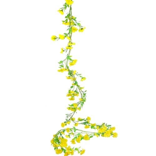 CISDUEO Artificial Daisy Flowers Vine Silk Wildflower Garland Spring Fake Flower Vine Hanging Ivy Yellow Daisy Flowers Green Leaves for Wall Party Wedding Arch Floral Decor Indoor Outdoor Ceremony