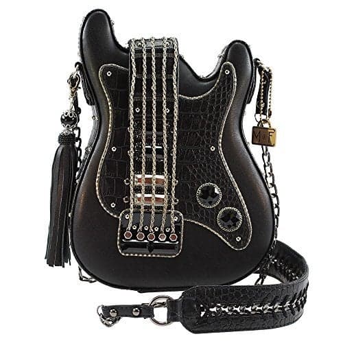 Mary Frances Turn It Up Beaded Crossbody Handbag, Guitar-Shaped Rock & Roll Novelty Purse Gift for Women, Black