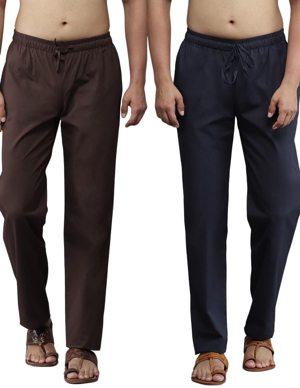 See Designs Men Deep Brown & Navy Blue Solid Pure Cotton Men's Pyjama (Pack of 2)_SDCBPJ168L