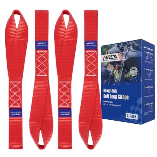 MOCA 4Pack Soft Loop Tie Down Straps 12000 Lbs Breaking Strength 16 x 17 inches Heavy Duty Tie Down Loops for Secure Trailering of Kayak Motorcycles ATV UTV 4 Pieces Red