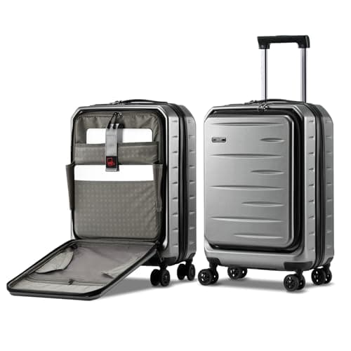 CENSIEN Carry On Luggage 22×14×9 Airline Approved, 20 Inch Lightweight ABS+PC Hard Shell Suitcases with Front Pocket, Spinner Wheels, TSA Lock (Dark Gray, 1PC)