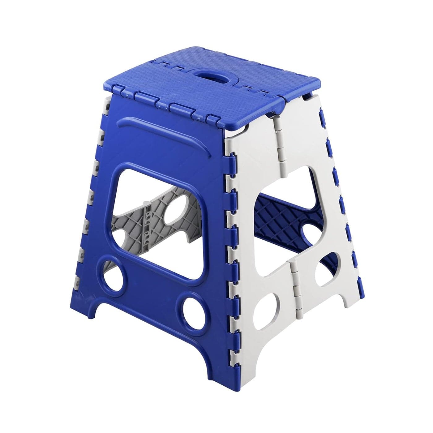 Primelife Plastic 18 Inch Folding Step StoolSuper Strong Foldable Stool for Adults Kids Portable Plastic Step Stool Non Slip Folding Stools for Kitchen Bathroom Bedroom Office Blue White
