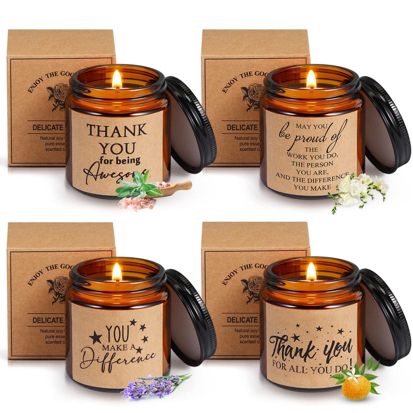 Fumete 4 Pcs Thank You Gifts Candles 35 oz Scented Soy Wax Candles Thank You for Being Awesome Inspirational Jar Candle for Teacher Coworker Nurse Appreciation Gifts 4 FragrancesClassicBrown