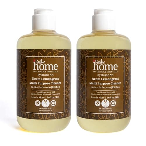 Rustic Home Neem Lemongrass Multipurpose Cleaner Pack of 2 | All Purpose Cleaner Power | Hard Stain & Grease Remover | Kitchen, Bathroom, Floor Safe | 300 ml Each