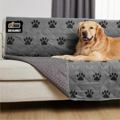 GORILLA GRIP Waterproof Dog Blanket Leakproof Couch Cover for Dogs Silicone Grip Backing Protects Sofa Sectional Bed Crate Car RV TearResistant Washable Senior Pet Blanket 50x40 Gray Paw