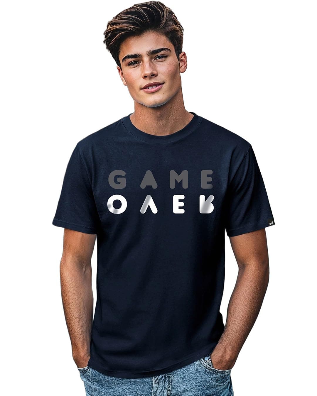 Bewakoof Men's Game Over Printed 100% Cotton T-Shirt - Regular Fit, Round Neck, Half Sleeves Blue
