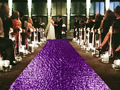 ShinyBeauty Purple Shimmer Aisle Runner 4FTx15FT Glitter Wedding Carpet for Elegant Events