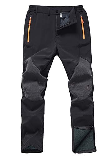 Gash Hao Mens Snow Ski Waterproof Softshell Snowboard Pants Outdoor Hiking Fleece Lined Zipper Bottom Leg 180Black 30W X 32L