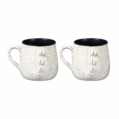 Caffeine Ceramic Handmade Matte White & Glossy Black Buttoned Tea Cups (Set of 2 pcs)