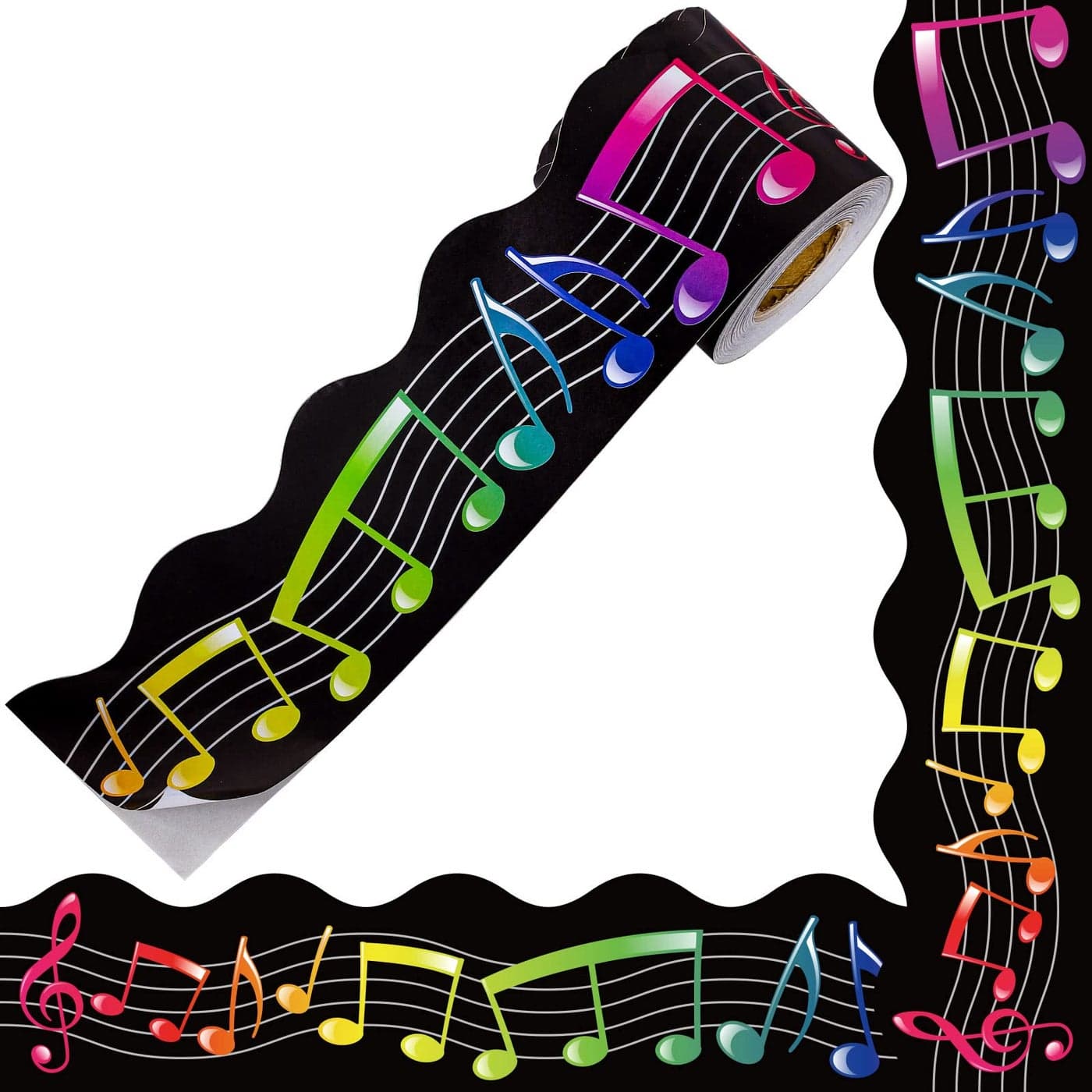 Whaline 66Ft Musical Notes Bulletin Board Borders Colorful Musical Note Trimmer Stickers SelfAdhesive Music Theme Bulletin Board Decoration for Classroom Chalkboard School DIY