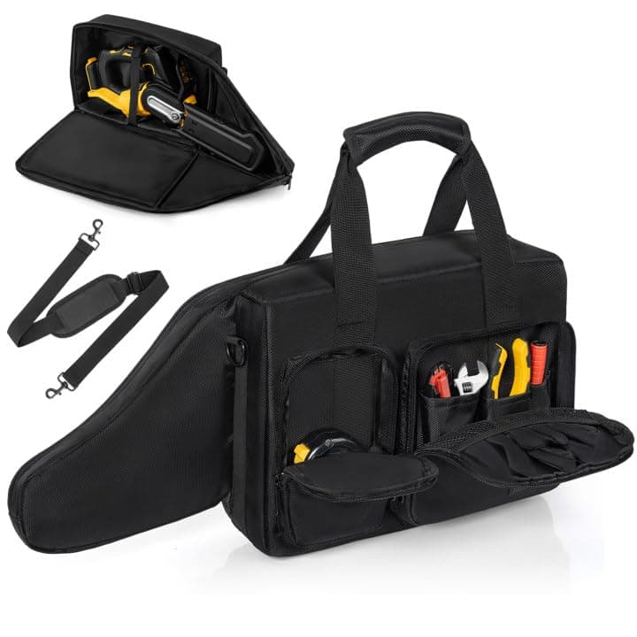 OUUTMEE Chainsaw Carrying Case Waterproof Foldable Chainsaw Storage Bag Compatible with EGO Dewalt Greenworks 8 Inch Cordless Power Chainsaw Accessories