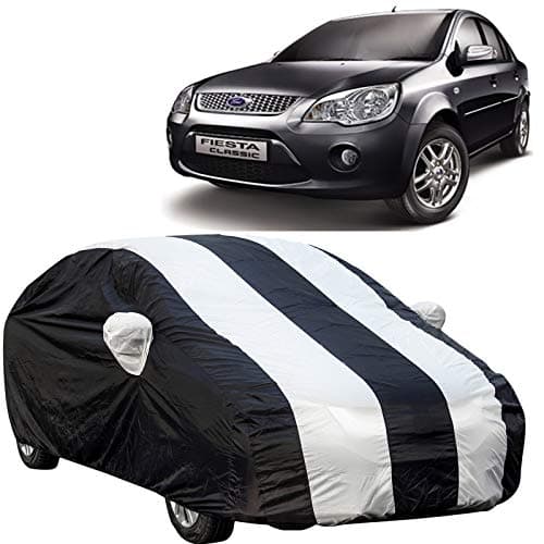 The Autostory 190 Taffeta Water Resistant Car Body Cover Compatible with Ford Fiesta Old Model with Mirror Pockets (White/Navy Blue)