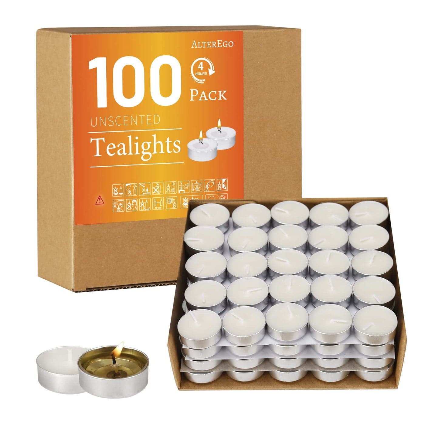 AlterEgo Unscented Tea Lights 100 Pack Tealight Candles 4 Hour Burn Time CleanBurning White Palm Votive Smokeless Tealights Candles for Home Shabbat Anniversaries 100Pack