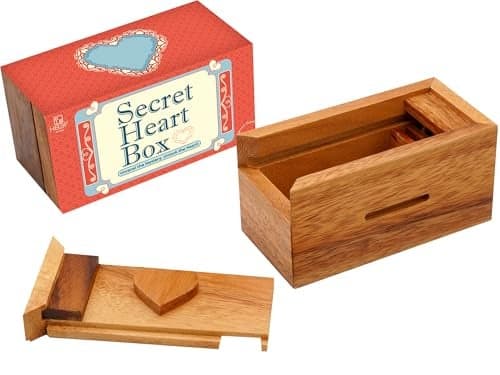 BSIRI Secret Heart Box Brain Teaser Wooden Puzzle Boxes with Hidden Compartments Ideal Mystery Money Jewelry 3D Puzzle Lock Box Gift Card and Money Puzzle