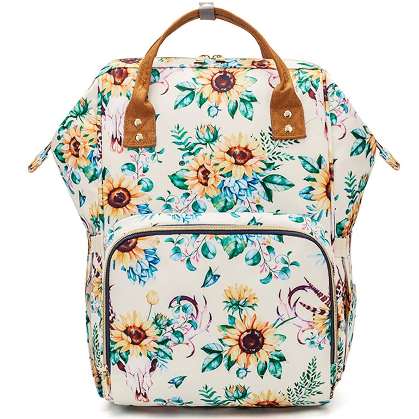 Floral Diaper Bag Backpack Waterproof Baby Care Bag Women Travel Baby Nappy Changing Bag White