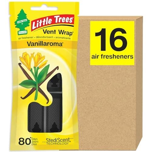 LITTLE TREES Car Air Freshener. Vent Wrap Provides Long-Lasting Scent, Slip on Vent Blade. Vanillaroma, 16 Air Fresheners, 4 Count (Pack of 4)