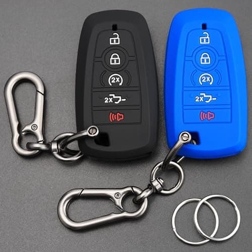 TANDRIVE Key Fob Cover for 2026 20252017 Ford F150 F250 F350 F450 F550 F650 F750 5 Button Silicone 2Pack Black and Blue