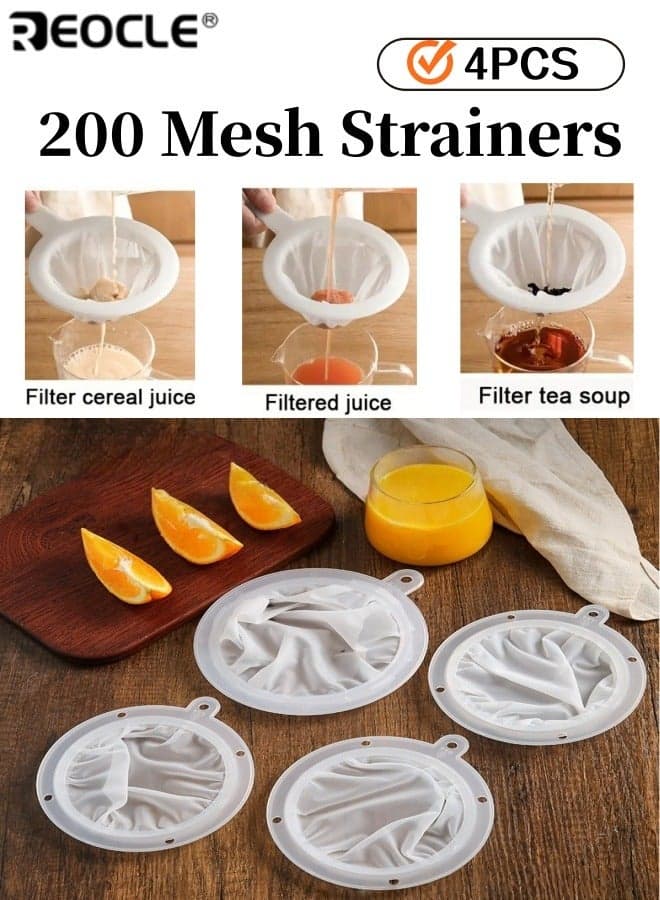 4PCS 200 Mesh Strainers Ultra Fine Nylon Food Filter Plastic Fine Mesh Colander for Filtering Soy Milk Coffee Milk Yogurt Juice Durable and Easy to Clean Kitchen Sieve
