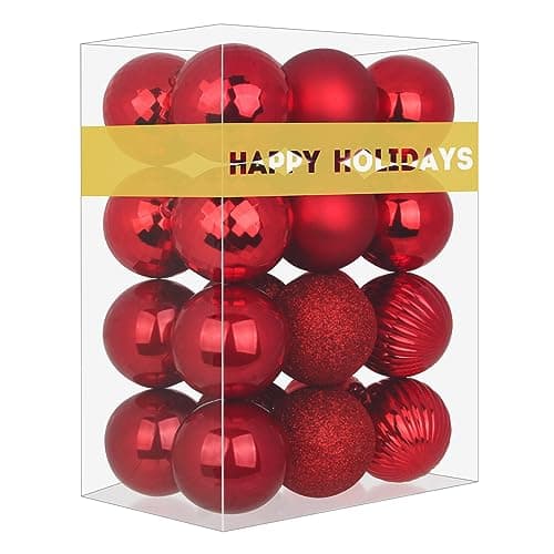 Rose Red 25 Christmas Balls Christmas Tree Decoration Ornaments Shatterproof Hanging Balls for Birthday Halloween Holiday Wedding Decorations Set of 24pcs