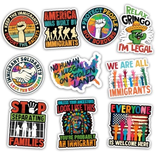 TODOLIA (10Pcs-3in) Immigrant Rights Sticker Pack, Immigration Human Rights Sticker, Equality Social Justice Democrat Gift, Democracy Decoration for Laptop Tablet Water Bottle Helmet Car Vehicles