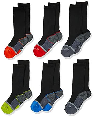 Fruit of the Loom Boys' Little 6-Pair Half Cushion Crew Socks, black assort Shoe Size: 9–2.5 (Medium)