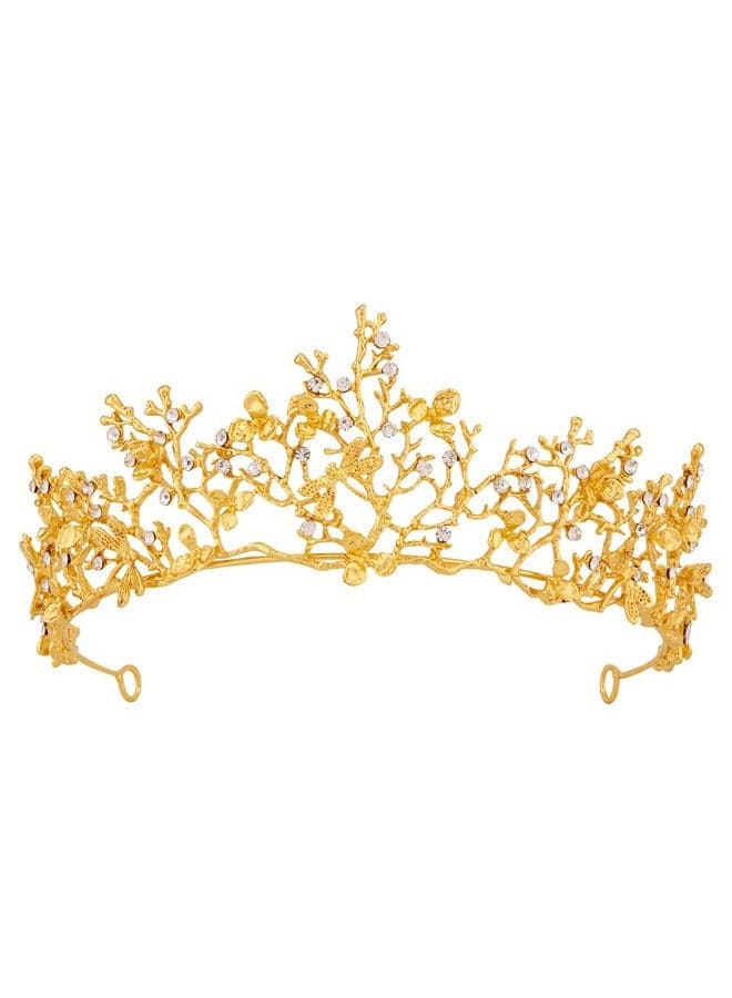 Fairy Crown, Vofler Gold Tiara for Women - Mermaid Elf Mother Nature Ursula Witch Costume Seashell Shell Twig Leaf Coral Butterfly Flower Headband for Princess Bride Queen Adult Girl Halloween Party