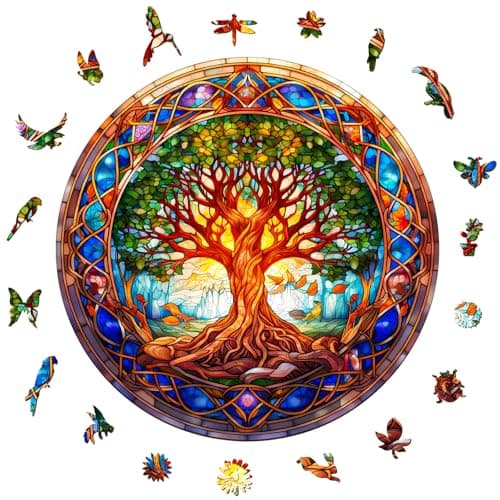 Aeekdook Wooden Puzzles for Adults Stained Glass Tree of Life Wooden Puzzles Unique Shaped Wooden Jigsaw Puzzles 100 Pieces Plant Puzzles Home Decoration S85 85in