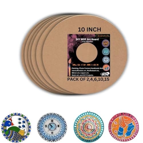 Anshatoz Round MDF Board for Art and Craft - 10 Inch (Pack of 4) 3mm Thick Wooden Canvas Sheet for Mandala, Lippan Art & Resin Work - Smooth DIY Painting Base for Home Decor & Professional Art