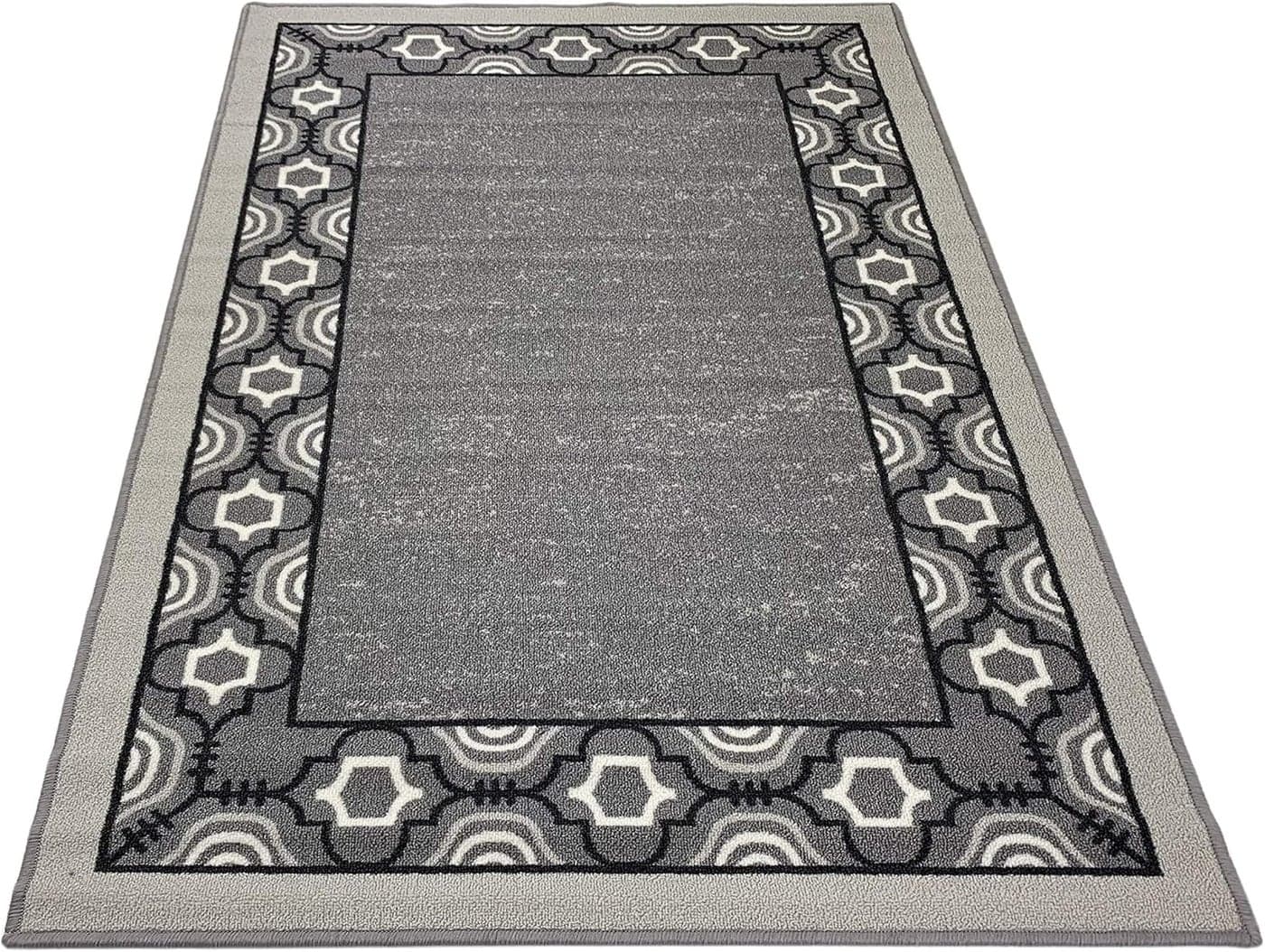 Trellis Border Moroccan Design Printed Slip Resistant Rubber Back Latex Runner Rug and Area Rugs More Color Options Available Grey Black 33 x 411