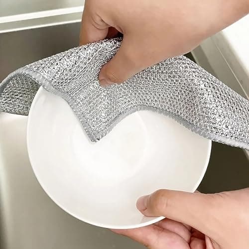 GLUN® Wire Dish Cleaning Towel, 8x8 Inch Pack of 5 Multipurpose Non-Scratch Wire Dishwashing Rags for Wet and Dry Use, Scrubs & Cleans for Dishes, Stove Top and Tiles