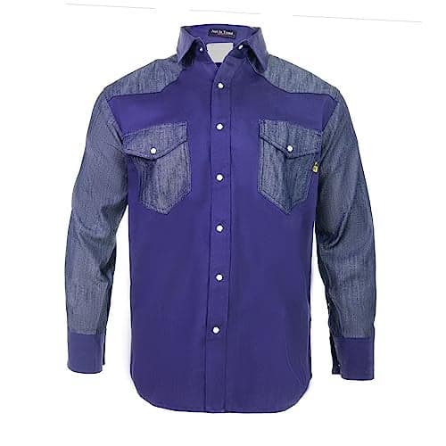 Flame Resistant FR Shirt - 88/12 - Western Style - Two Tone (Small, Dark Blue/Denim)