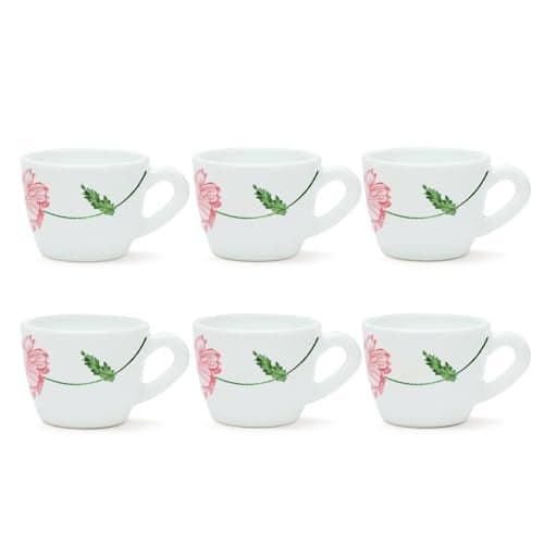Larah by BOROSIL Red Mist Opalware Cup Set of 6 pcs | Tea/Coffee Cups 90 ml | Microwave & Dishwasher Safe | Bone-Ash Free | Crockery Set Ideal for Daily Use & Gifting, White