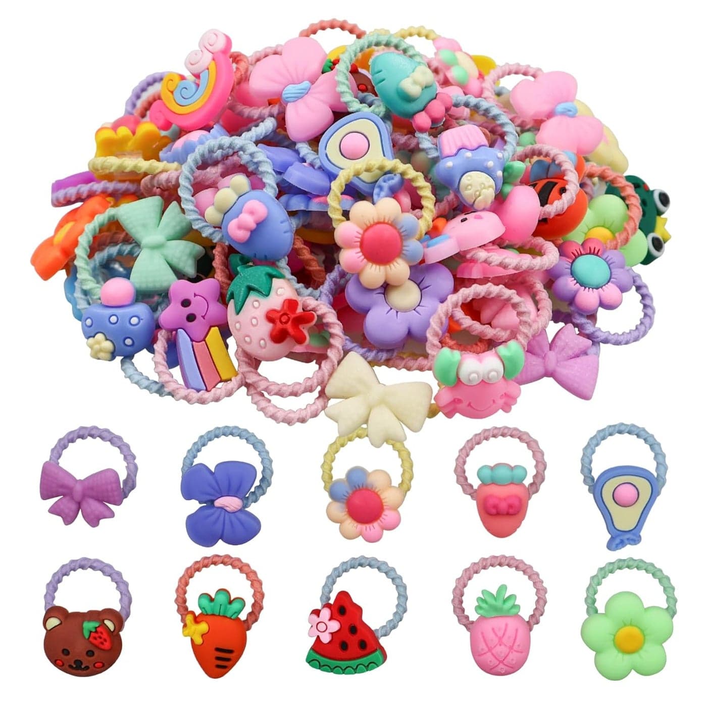 100 Pcs Girls Hair Accessories Cute Hair Ties for Little Girls Multicolor Toddler Hair Ties Elastic Rubber Bands for Baby Girls Teens Toddlers Infants Teenagers and Children