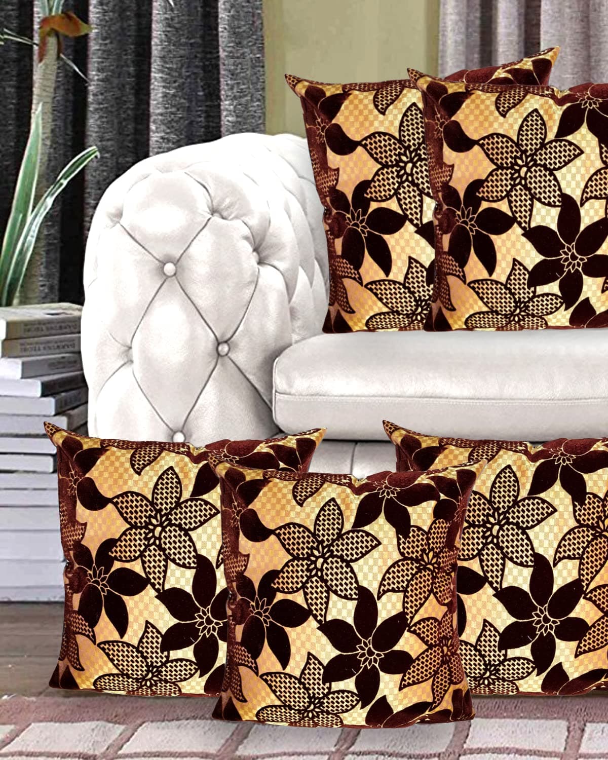 KANUSHI Industries® Decorative Cushion Covers Set of- 5 (16x16 Inches)(CC-O-5PC.)