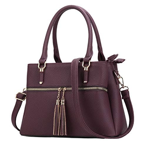 KKXIU 3 Zippered Compartments Purses and Handbags for Women Vegan Leather Ladies Multi Pocket Satchel Bags (D-wine)