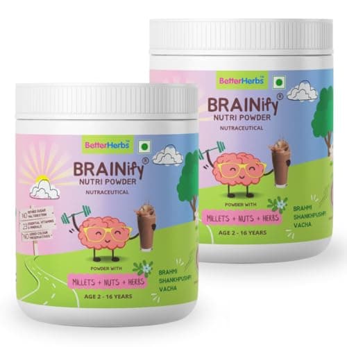 Brainify Chocolate Nutrition Drink Powder - 700g | Milk Mix for Kids | 2-16 Years | No Refined Sugar | 7 Herbs + Millets + Nuts | 23 Essential Vitamins & Minerals | Healthy Growth