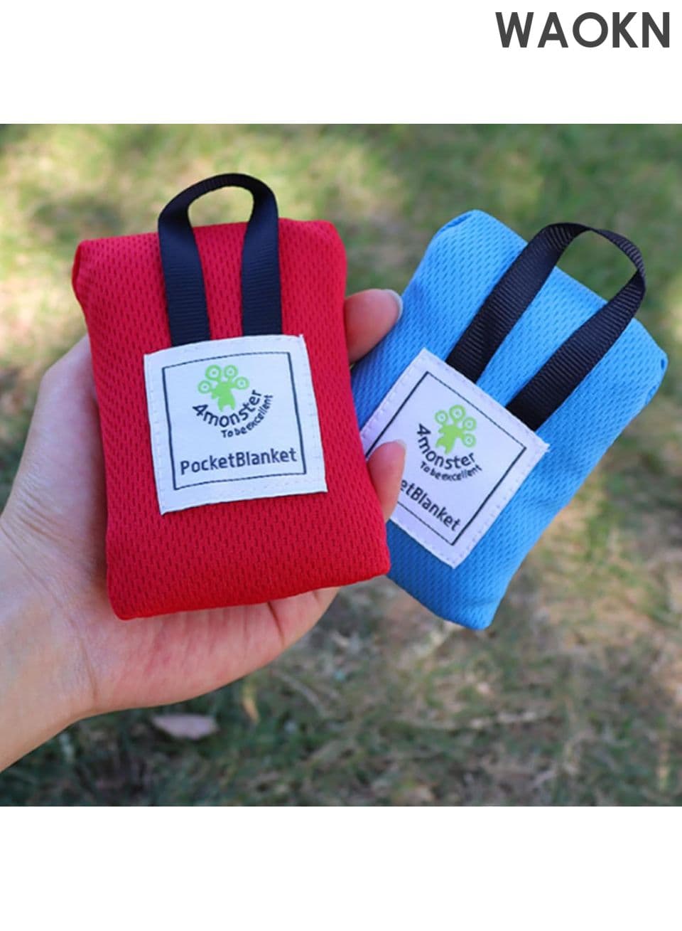 2-Pack Waterproof Picnic Blanket with Storage Pouch - Lightweight Moistureproof Beach Mat for Camping, Hiking, Park - Sandproof & Foldable Travel Blanket - Portable Outdoor Floor Mat for Adults/Kids (Red & Blue, 70x110cm)