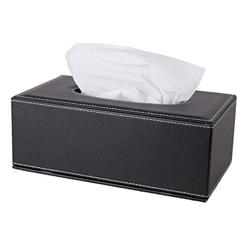 Highend Fashion PU Leather Tissue Box Holder Black with lid Rectangular Napkin Facial Tissues Holder DispenserHome Office Car Tissue Box Cover Decorative Container with Magnetic Bottom Black