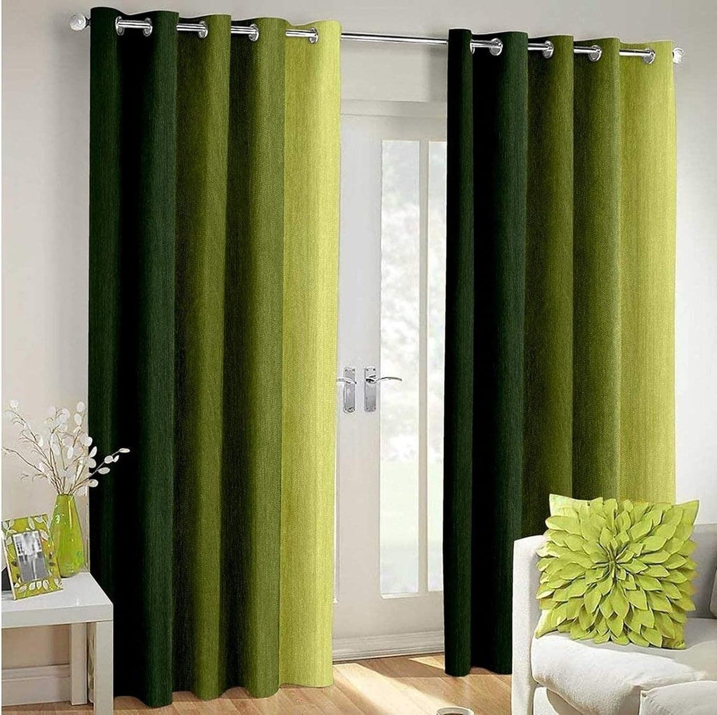 HOME UTSAV 2 Piece Solid Plain Shaded Polyester Curtains for Door 7 Feet Green