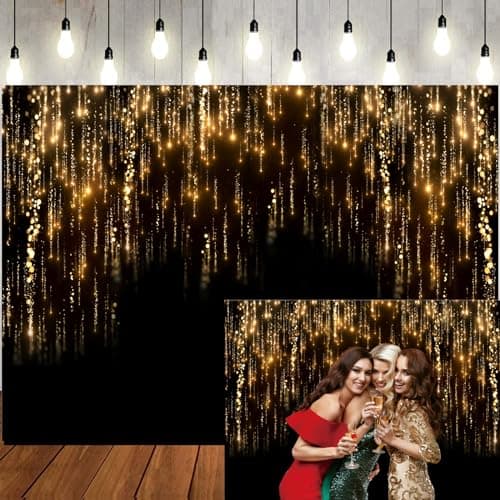 LTLYH 7x5ft Black and Golden Backdrop Roaring 20s Backdrop Happy New Year Backdrp 2026 Masquerade Background Vintage Astract Background for Family Birthday Party Newborn Studio Props 242